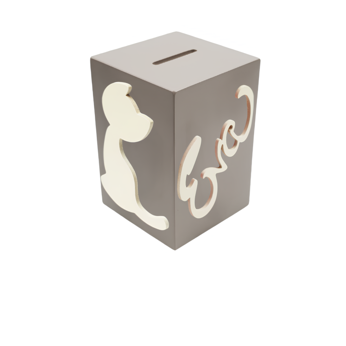 Tirelire en Bois pour Fille - Motif Chat - Couleur Mastic